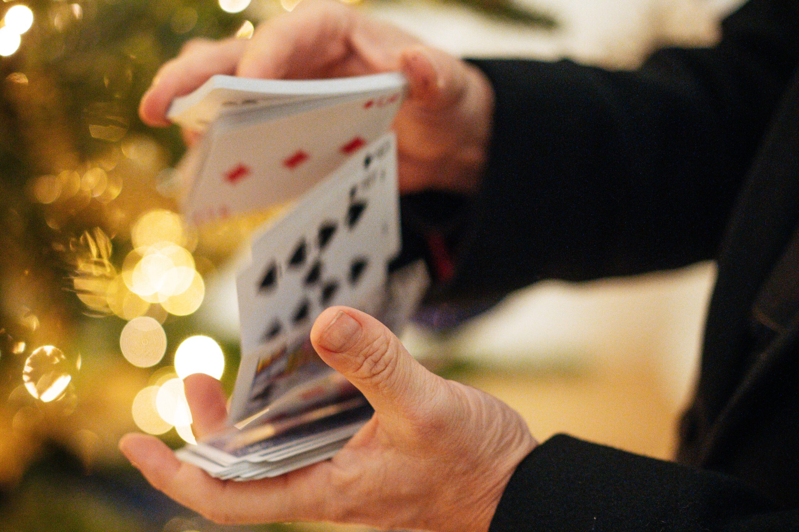 Magician shuffles cards