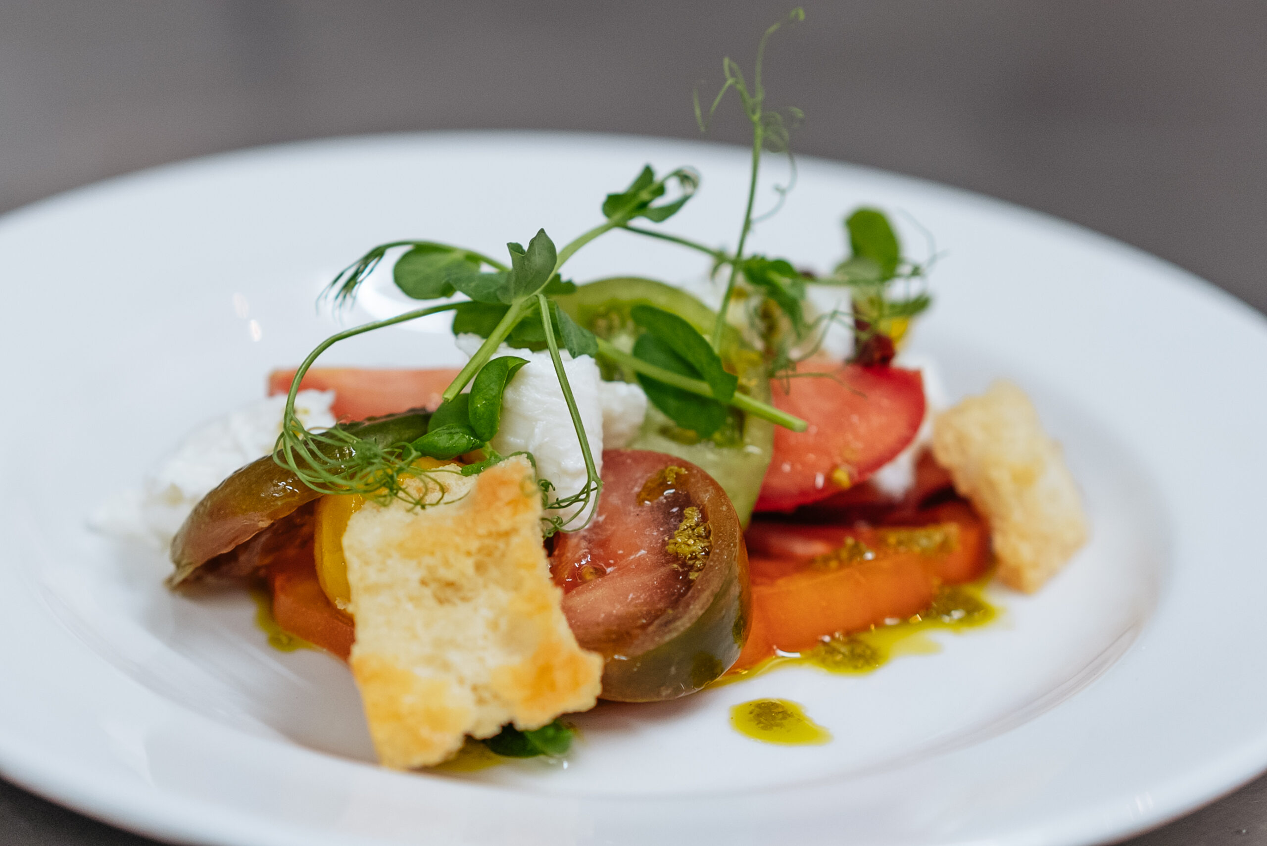 Christmas party starter salad on white plate