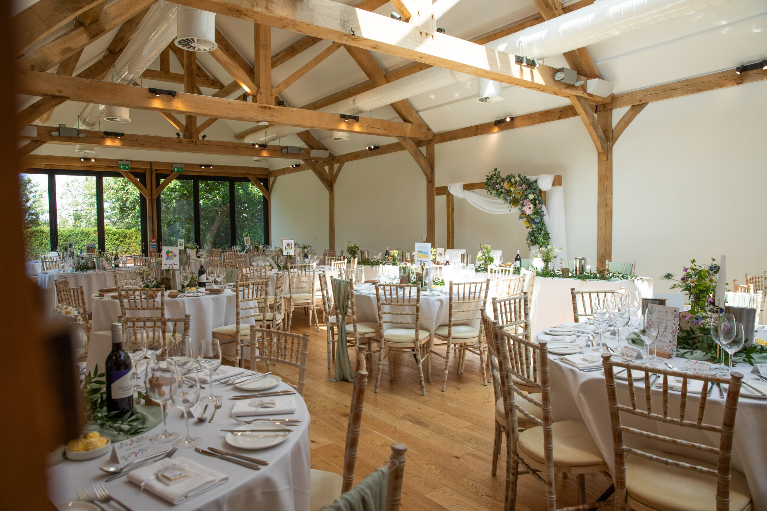 Wedding barn set for a meal