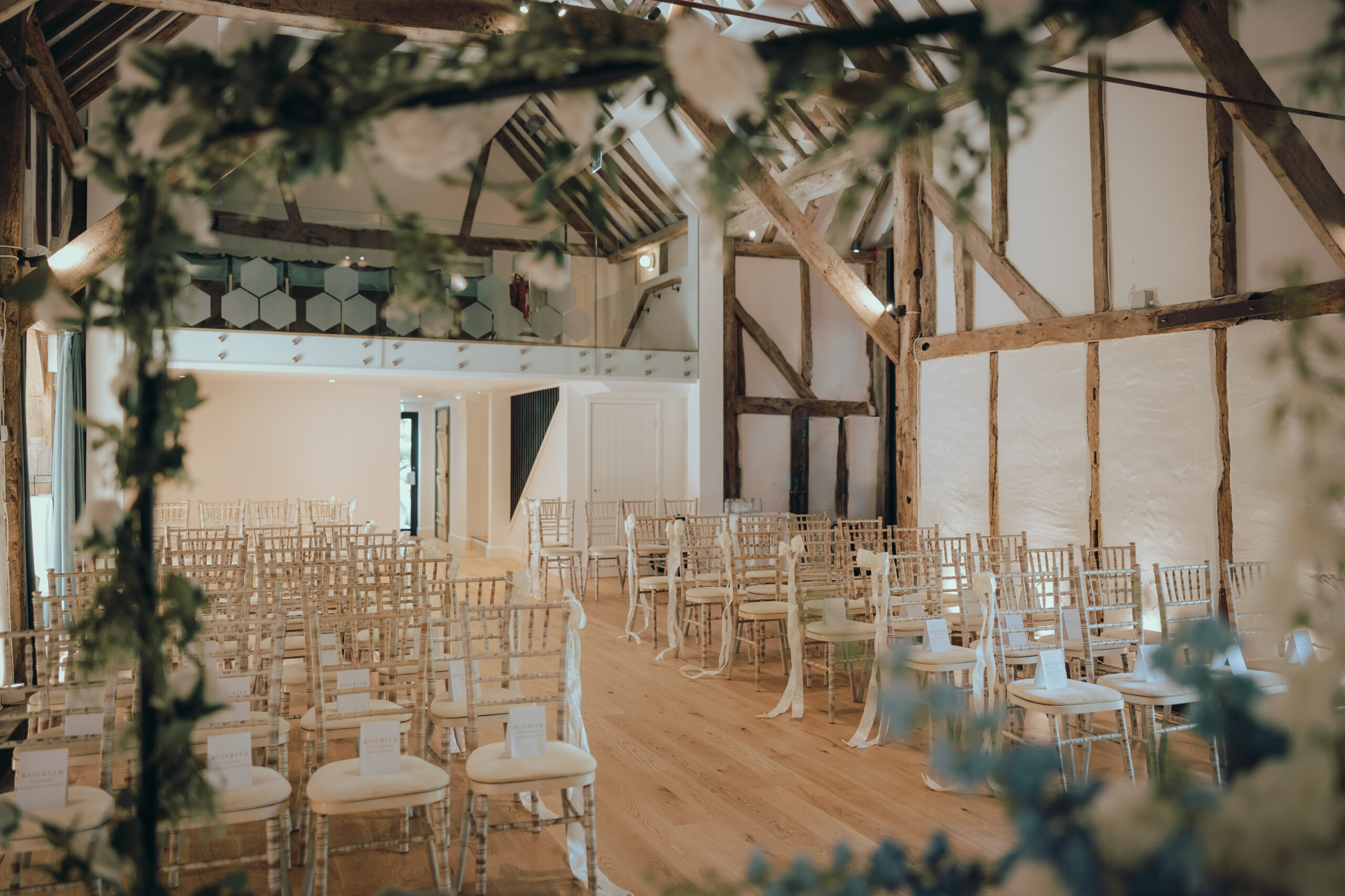 Interior of Century Barn with balcony in view