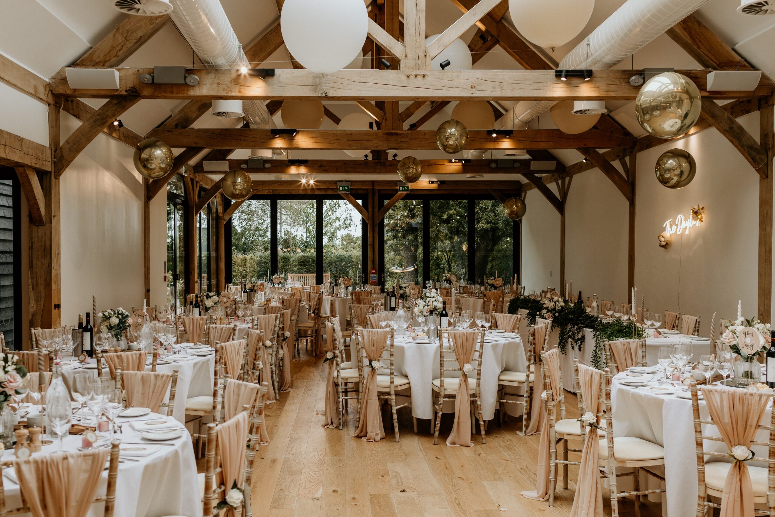 Wedding barn set for meal